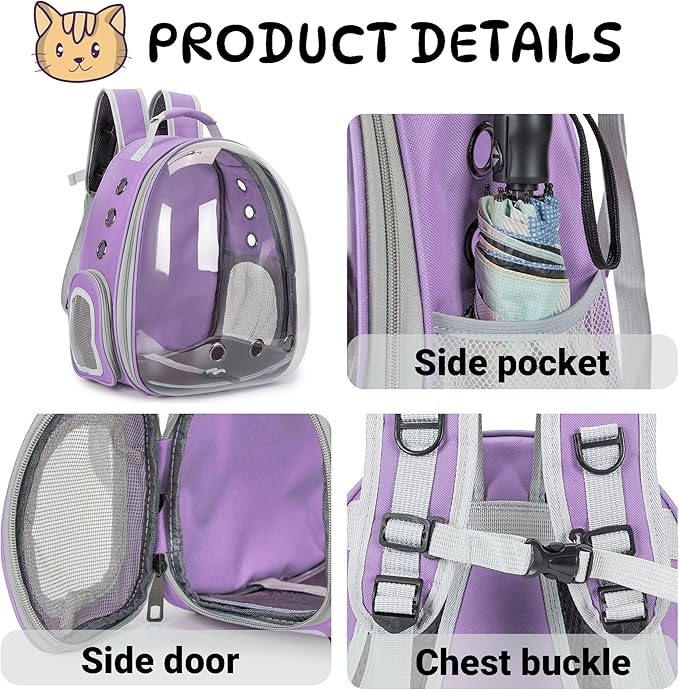 Cat Bubble Backpack Carrier for Small Medium Dogs Cats Carrying Bag, Airline Approved Pet Travel Carrying Bag Dog Hiking Walking Outdoor Backpack (Purple)