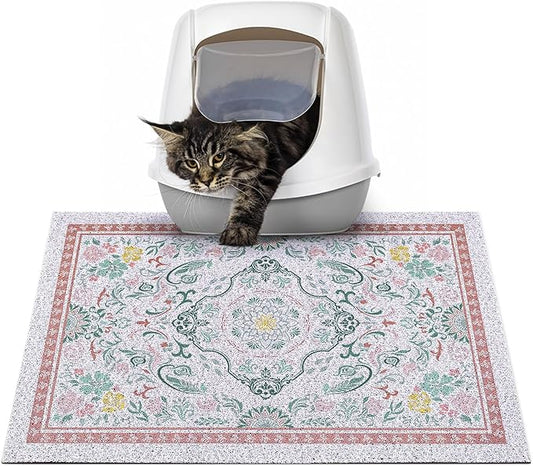 Glittme Cat Litter Mat with Non-Slip Bottom Litter Box Mat 24"X15" Litter Trapping Mat Easy to Clean Washable Cat Food Mat for Kitty,S