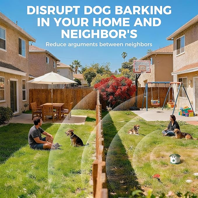 Adjustable Ultrasonic Dog Bark Deterrent Device with Smart Detection - Waterproof Pet Gentle Anti Barking Device for Dogs - Long-Range Indoor Outdoor Use - Portable Type-c Fast Charging
