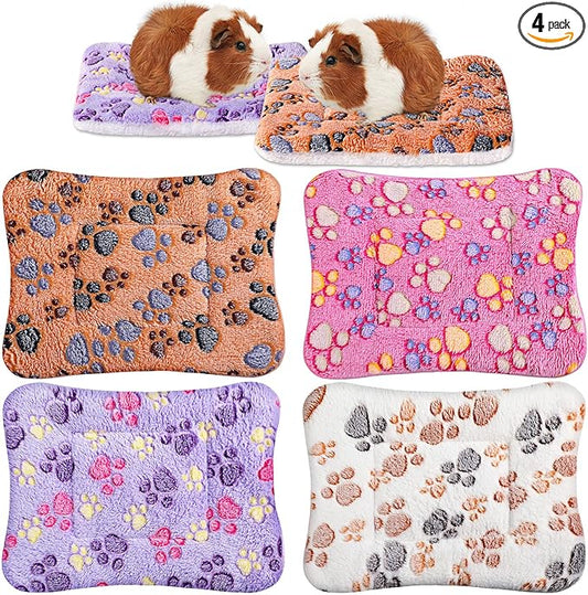 Tuanse 4 Pack Ultra Soft Dog Cat Bed Mat Small Animal Guinea Pig Bed with Cute Print Reversible Fleece Dog Crate Kennel Pad Cozy Washable Thickened Hamster Pet Beds Mat(13 x 10 Inches,Vivid Color)