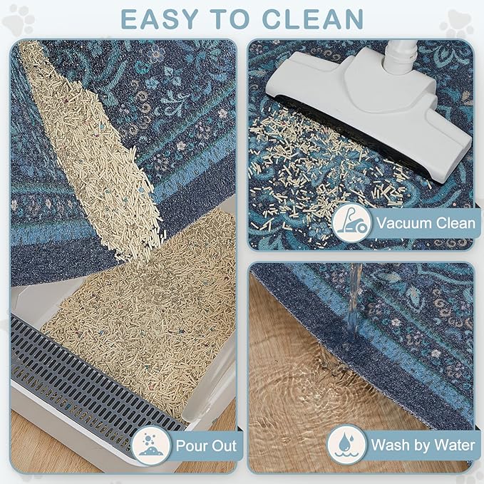 Unicorn Catcher Cat Litter Mat 24" x 15" Non-Slip Litter Box Mat Washable Litter Catcher Mat for Litter Box Indoor Food Mat Supplies Essentials,Navy Blue