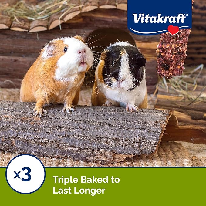 Vitakraft Crunch Sticks Guinea Pig Treats – 2 Sticks Per Pack - Wild Berry Glaze Flavor Triple Baked with Natural Wood Chew Center - Added Vitamins, Minerals with Cage Clip Holder