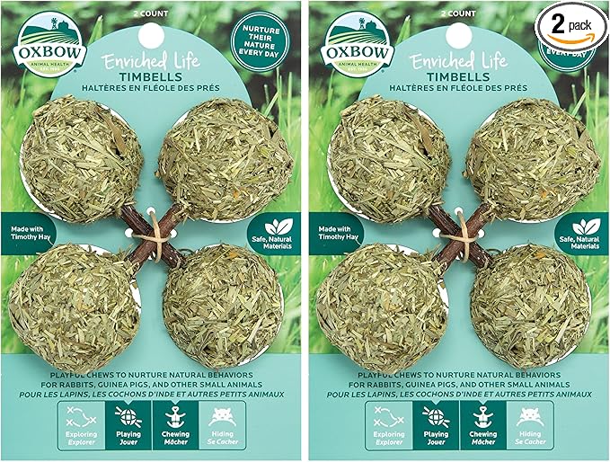 Oxbow Enriched Life Timbells, Rabbit Toys, Guinea Pig Toys, Enrichment for Bunny, Guinea Pig, Hamster, Rabbit, Chinchilla, Timothy Hay, Chinchilla Cage Accessories, Small Pet Accessories for Cage