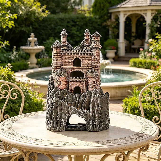 Teaeeno Age-of-Magic Wizard’s Castle Aquarium Décor-Resin for Freshwater and Saltwater Fish Tanks-Large House Ornament Kit -Gnome Fish Tank Decor Aquarium Decor-Charming Mermaid Decor Statue (Yellow)