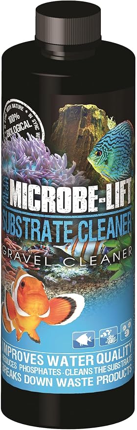 MICROBE-LIFT Gravel & Substrate Cleaner for Saltwater Aquarium and Freshwater Tanks, Tank Cleaner and Aquarium Water Conditioner, Clarifies Water, Reduces Sludge, Aquarium Supplies, 8 Ounces (GSC08)