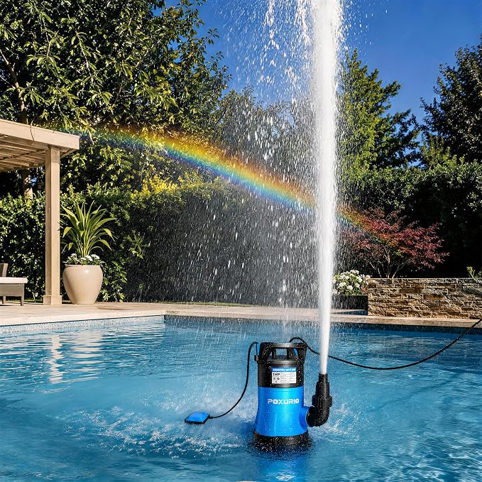 1HP Submersible Sump Pump, 5300GPH High Flow Dirty Clean Submersible Water Pump with Automatic Float Switch, 26FT Long Cord for Swimming Pool, Flooded Basement, Rooftop, Garden Water Removal
