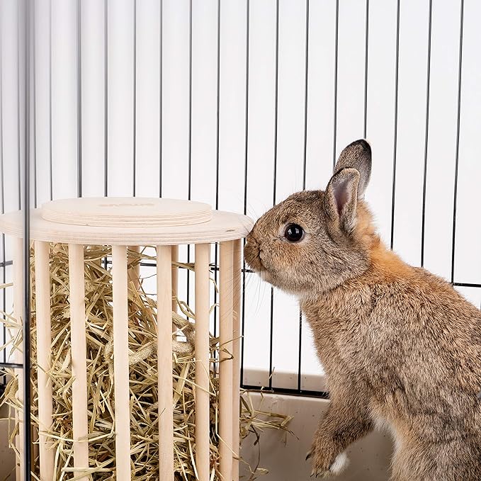 andwe Hay Feeder Less Wasted Wooden Food Feeding Rack for Rabbit Guinea Pig Chinchilla - Standing Pet-self Feeding Hay Manage