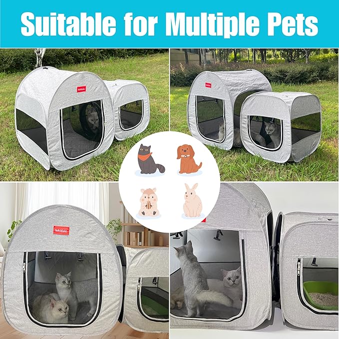 Portable Cat Playpen, Pop-up 2-in-1 Crate Playpen with Litter Box Area for Travel Indoor Outdoor, Foldable Pet Playpen Enclosed for Kitten Puppy Rabbit Hamster Small Animals