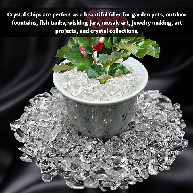 Amazing Gemstone Clear Quartz Crystal Chips and Rocks - Aquarium Gravel Bulk, Small Tumbled Stones and Tiny Crystals for Fish Tank Decoration (Natural AAA Grade Gemstones)