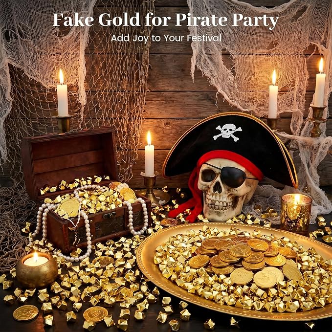 DOMESTAR 150 PCS Gold Acrylic Ice Rocks, Faux Nuggets Gems Vase Fillers | Pot of Gold, Pirate Jewelry Party Decorations, Birthday DIY Crafts & Table Scatter