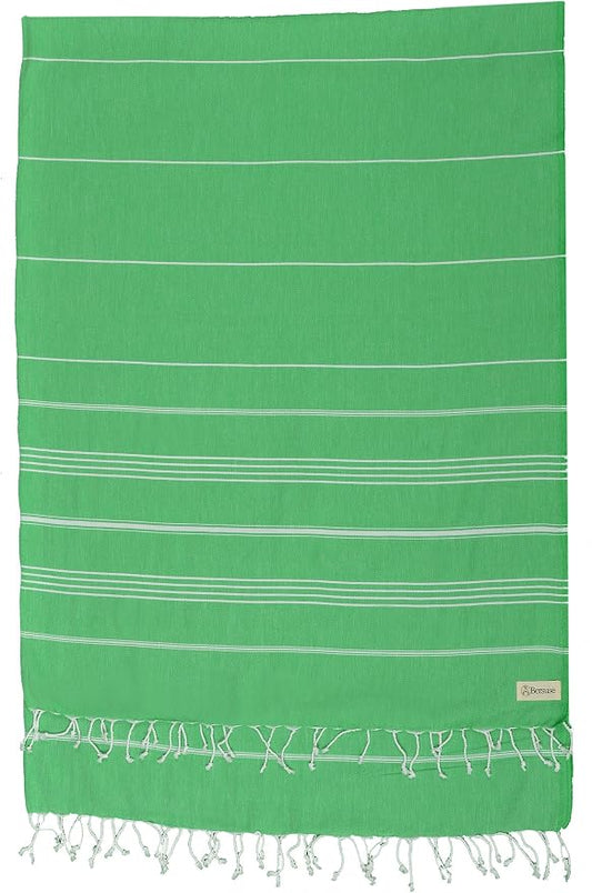 Bersuse Towels Anatolia XL Beach Blanket Throw Blanket Turkish Towel 100% Cotton Extra-Large Quick-Dry Lightweight Premium Peshtemal Towel - 61x82 Inches, Green