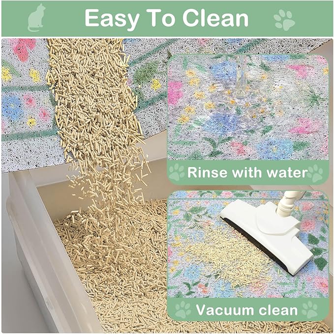 Glittme Cat Litter Mat with Non-Slip Bottom Litter Box Mat 33"X22" Litter Trapping Mat Easy to Clean Washable Cat Food Mat for Kitty,L