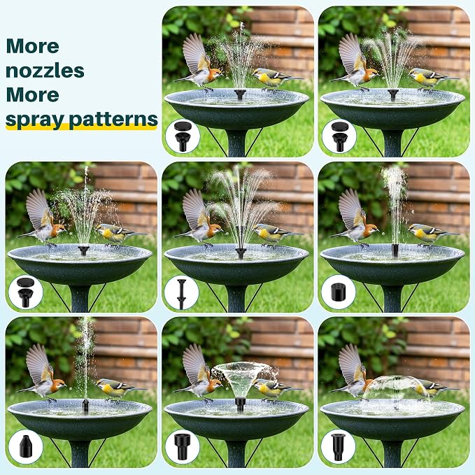Biling 5.5W Solar Fountain Pump with Dry-Run Protection for Bird Bath | DIY Solar Water Pump with Double-Layer Nozzles, 5 Ft Tubing for Birdbath, Garden Ponds, Water Features
