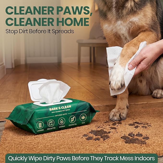 Bark & Clean 440 Dog Wipes for Cleaning and Deodorizing - 4 Pack of 110 8.5" x 9" Bamboo Pet Wipes - Compostable, Hypoallergenic Puppy Wipes - Dog Wipes for Paws, Butt, and Body