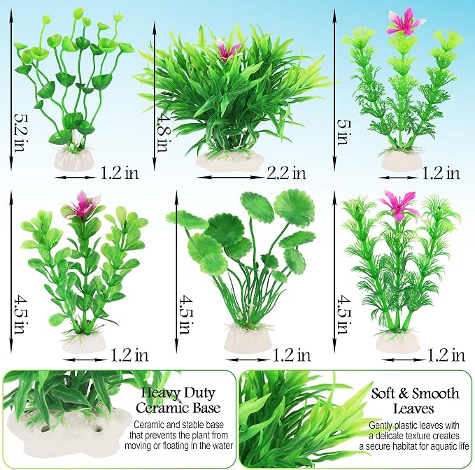 MyLifeUNIT Fish Tank Decorations, 7 Pieces Aquarium Plants Set with Coral Reef Decoration Mountain Cave Ornament for Betta, Goldfish, Shrimp to Breed, Play and Rest (Green)