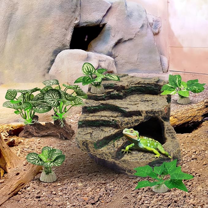 GOZILLA Silk Fish Tank Plants,Reptile Artificial Plant,Reptile Plants for Terrarium,Aquarium Decorations Accessories Set,Resin Driftwood Artificial Silk Aquarium Plant for Fish Tank.(5PCS/D-Set)