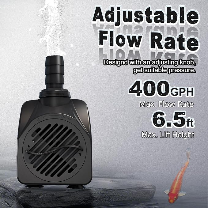 SongLong 25W 400GPH 10ft Cable Ultra Silent Water Pump with Tubing, Overheat Protection | Perfect for Small Fountains, Fish Ponds & Hydroponics