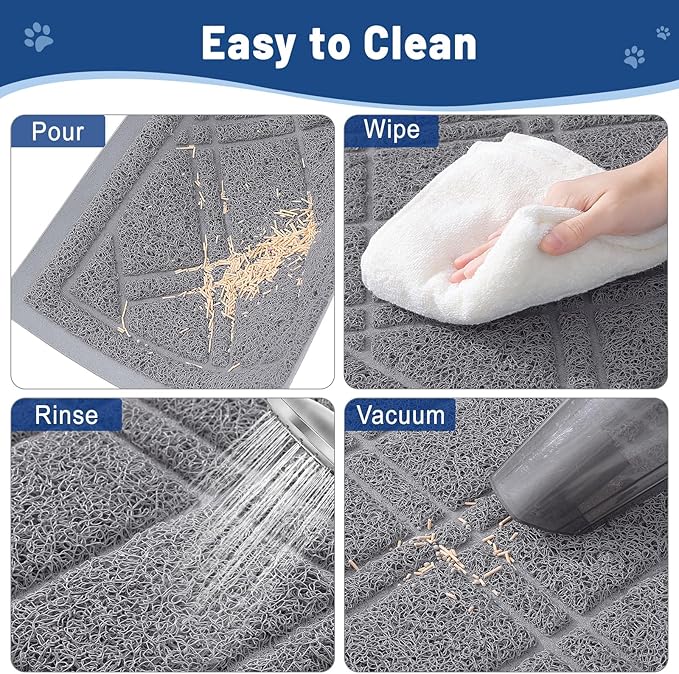 Smiry Cat Litter Box Mat 30x20, Non-Slip Water Resistant Litter Trapping Mat, Easy Clean Less Waste and Urine-Locking Cat Carpet for Indoor, Grey