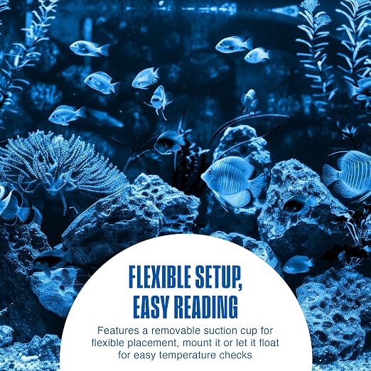 Penn-Plax Therma-Temp Floating Aquarium Thermometer - Easy to Read - Temperature Gauge with Optional Suction Cup & Removable Mount - Safe for Freshwater & Saltwater Tanks - Multicolor, 4.25 Inches