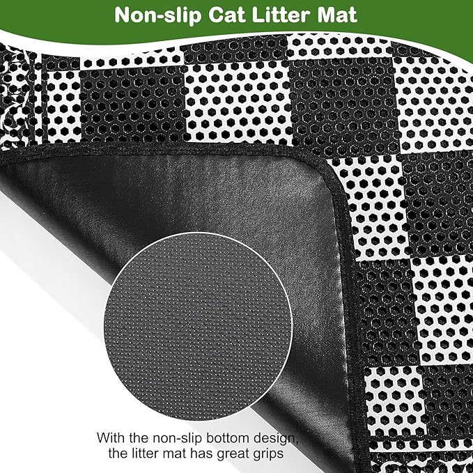 Bienbee Cat Litter Mat, 30"x24" Litter Mat Double Layer Litter Trapping Mat, Reduces Tracking and Keeps Floors Clean,Checkerboard L