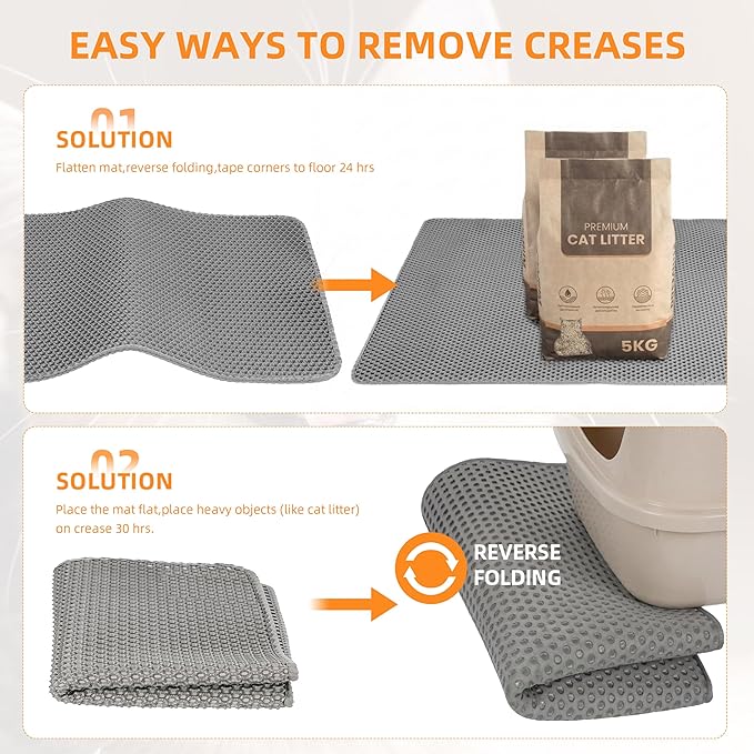 Cat Litter Mat for Litter Box, 30"×21" Large Double Layer Trapping Mat, Easy-Clean Scatter Non-Slip Water Proof Kitty Litter Pad, Grey