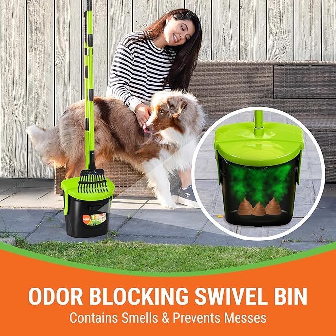 Pupzle Dry & Wet Dog Pooper Scooper with Bag Attachment, 40" Long Handle Pooper Scooper for Large Dogs, Dog Poop Scoop for Yard, Large Capacity Swivel Bin and Rake, 75 Bags, Patent Pending