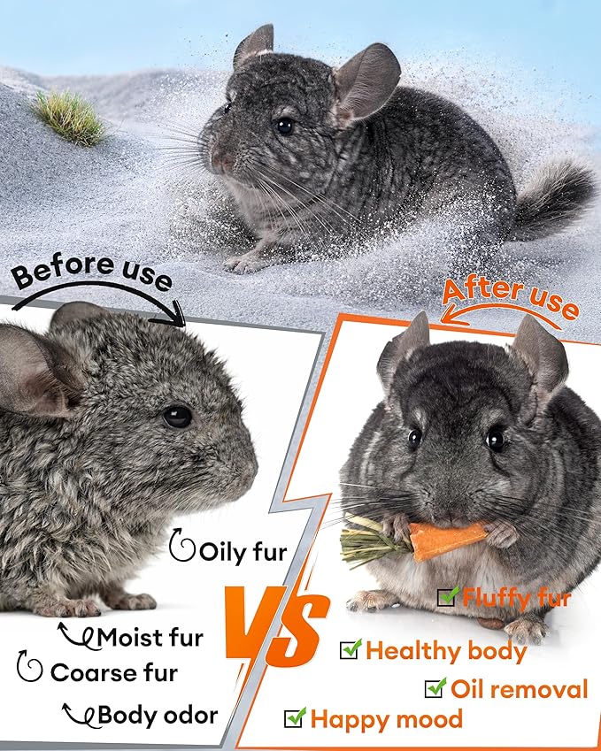 Chinchilla Dust Bath – Gentle Dusting Powder for Chinchillas, Hamsters, Gerbils & Small Pets – Natural Sand Bath for Healthy Fur – 35oz (Grey)