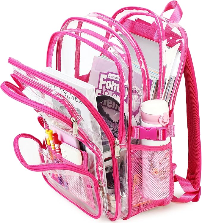 abshoo Large Heavy Duty Girls Clear Backpack for School Bookbag Transparent Multi Pocket Backpacks for Women (Hot Pink)