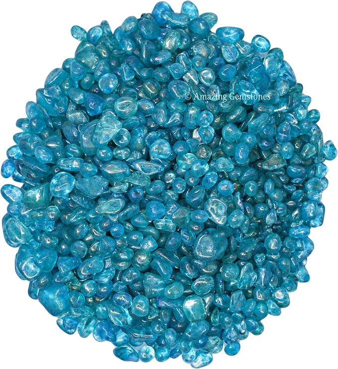 Amazing Gemstone Aqua Aura Quartz Crystal Chips Aquarium Gravel Rocks - Aura Quartz Chips Bulk Fish Tank Gravel, Small Tumbled Stone Chips, Tiny Crystals for Decoration (Natural AAA Grade Gemstones)