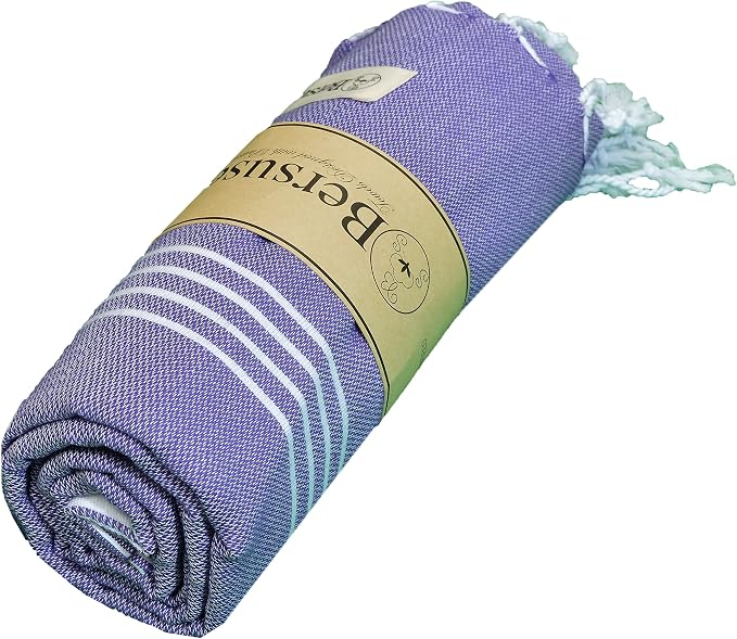 Bersuse Towels Anatolia XL Beach Blanket Throw Blanket Turkish Towel 100% Cotton Extra-Large Quick-Dry Lightweight Premium Peshtemal Towel - 61x82 Inches, Dark Purple (Set of 6)