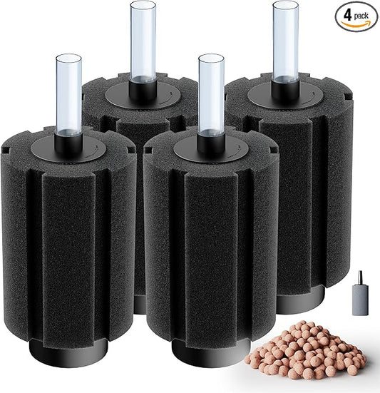 Aquarium 80-150 Gallon 4 Pack Sponge Filter with Air Stone and Ceramic Media Quiet Fish Tank Filters fit Breeding Fry Betta Shrimp Fish Tank