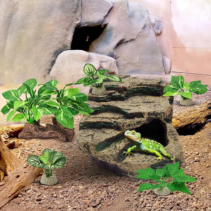 GOZILLA Silk Fish Tank Plants,Reptile Artificial Plant,Reptile Plants for Terrarium,Aquarium Decorations Accessories Set,Resin Driftwood Silk Aquarium Plant for Fish Tank.(5PCS/A-Set)