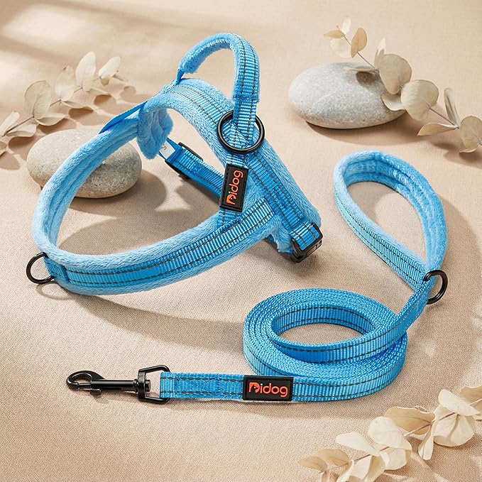 Didog Soft Flannel Padded Dog Vest Harness, No Pull/Quick Fit Reflective Dog Strap Harness, Easy for Training Walking (S:Chest 18-22", Blue)