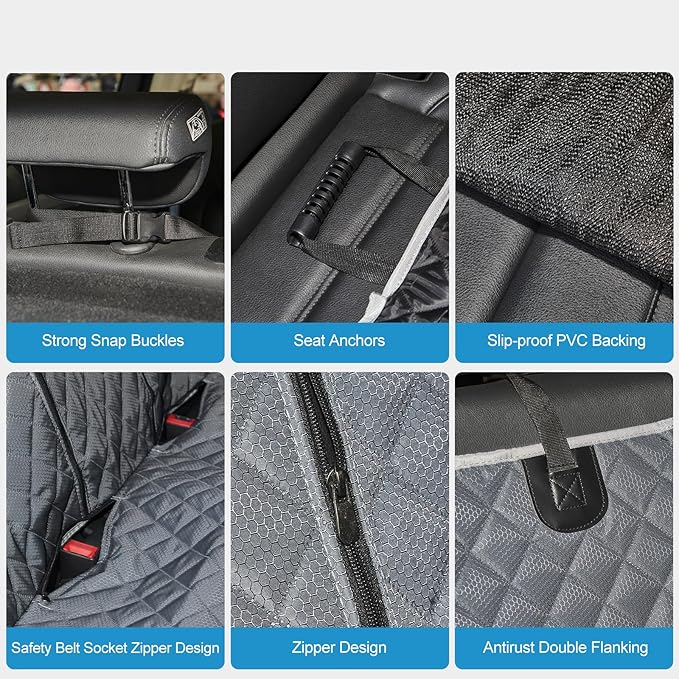 ANOSOSPECIAL Grey Dog Car Seat Cover for Back Seat X-Large,Non-Stick Fur,Pet-Friendly and Waterproof - Universal Fit Interior Protector for Auto, Van, SUV - Ideal for Kids and Pets (X-Large)