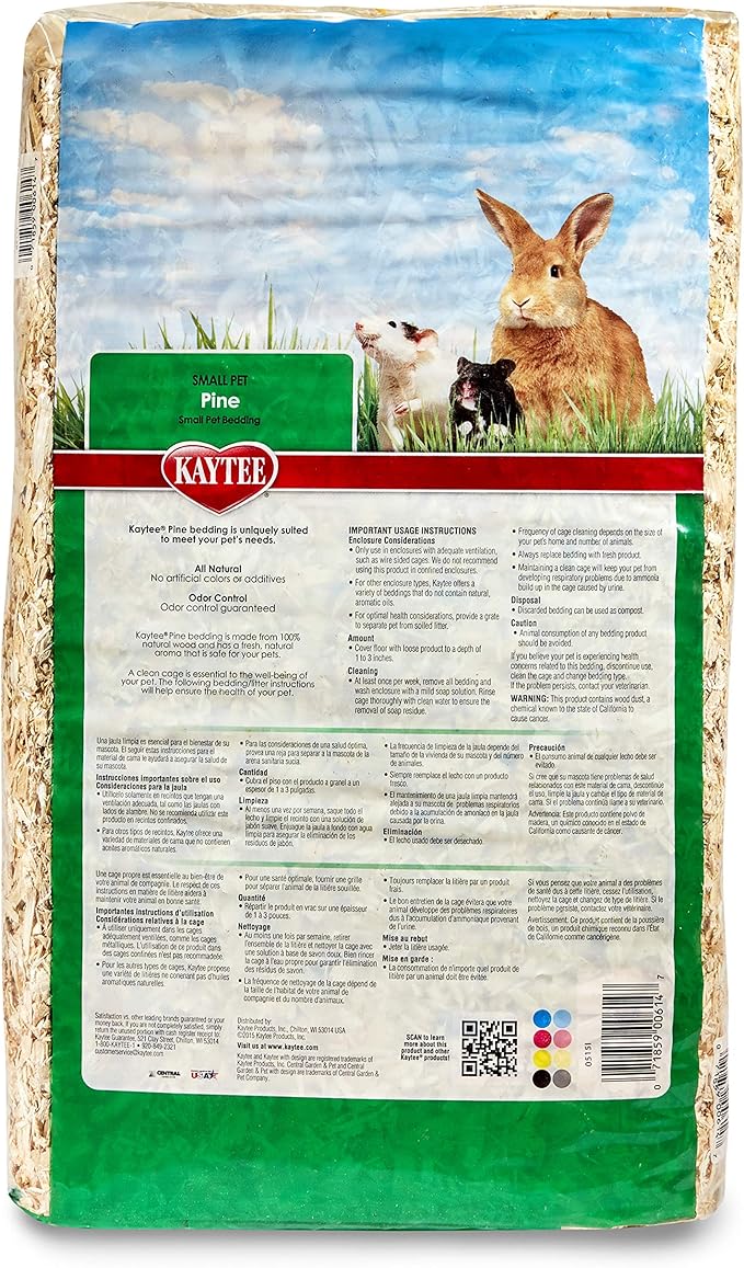 Kaytee Small Animal Pine Bedding for Pet Guinea Pigs, Rabbits, Hamsters, Gerbils, and Chinchillas, 19.7 Liter (Pack of 2)