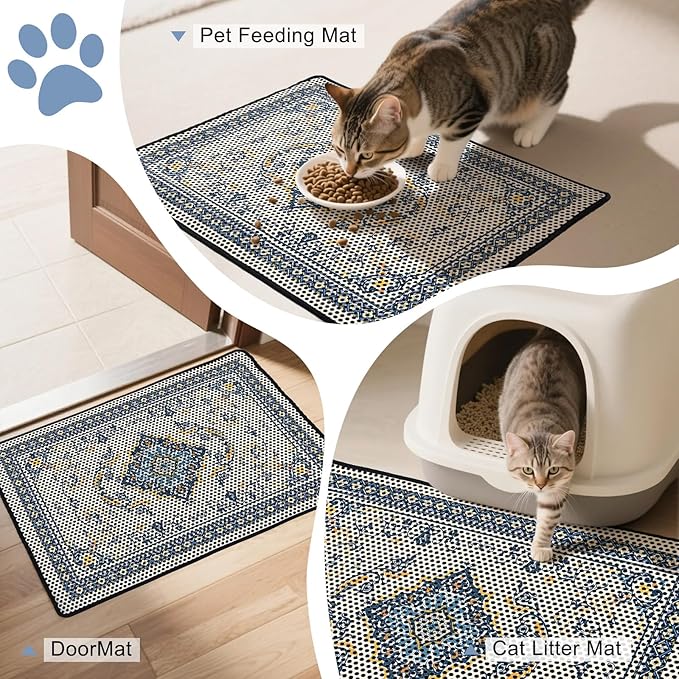 Cat Litter Mat 26.8"x46.5" Double Layer Waterproof Litter Box Mat Washable Litter Trapping Mat