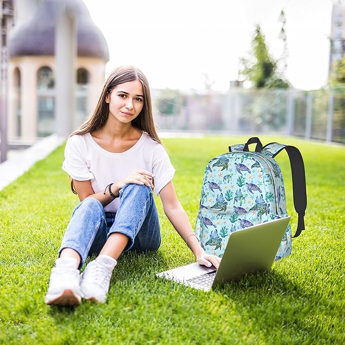 Sea Turtle Backpack for Women 16.7 inch Travel Casual Laptop Backpack Lightweight Waterproof Durable Hiking Daypack