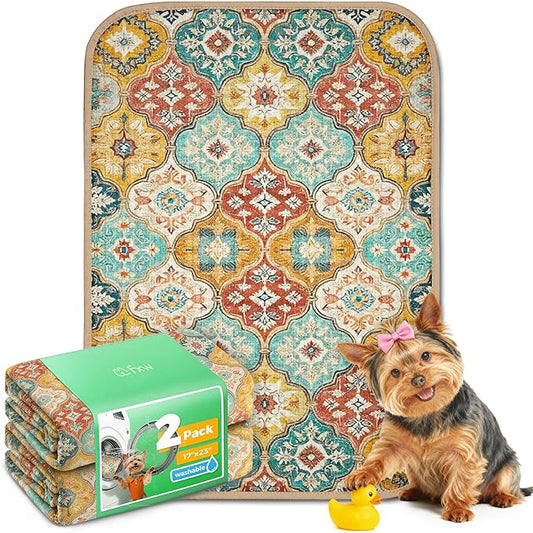 FXW Washable Pee Pads for Dogs, Puppy Pads with Super Absorbent, Specifically Designed for 24inch Cages, 17" x 23" Rectangle, Beige Gourd, 2 Packs