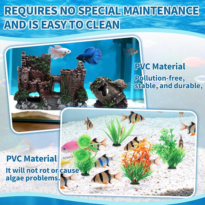 16 Pieces Large Fish Tank Decorations Kit Resin Aquarium Castle | Broken Barrel Hideout Rock Cave Fish Tank Decor Artificial Plastic Plant Ornaments Accessories