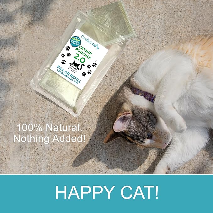 Caroline's Cats Organic Catnip Pouches for Cat Toys – Catnip Packets Refill for Flapping Bird and Catnip Toys; Catnip Tea Bags 10 Packets (Catnip Powder)