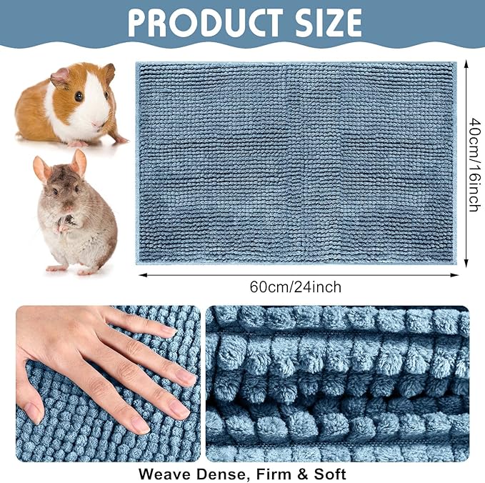 Amylove 4 Pcs Guinea Pig Cage Liner Washable Fleece Pee Pads Pet Dog Cat Bedding Training Mat for Small Animal Guinea Pig Puppy Bunny Hamster(16 x 24 Inch,Rectangular,Blue)