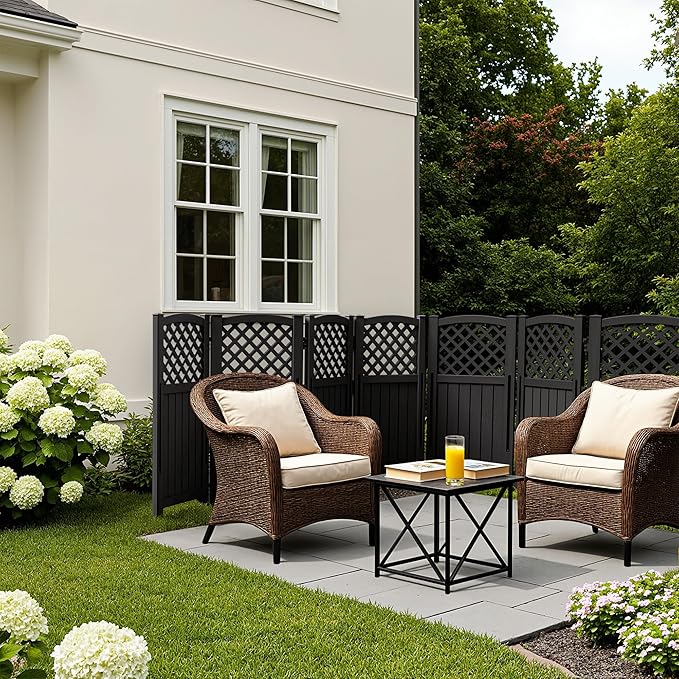 Greesum Air Conditioner Privacy Fence Screen, 4 Panels Trash Can Enclosure, 49.45" H x 22.62" W, Weather Resistant for Outdoor Pool Equipment, Garbage Bins, Black