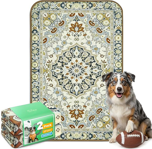 FXW Washable Pee Pads for Dogs, Puppy Pads with Super Absorbent, Specifically Designed for 42inch Cages, 27" x 41" Rectangle, Boho Beige, 2 Packs