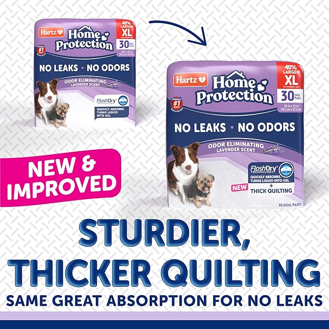Hartz Home Protection Super Absorbent Odor Eliminating Lavender Scented No Leak Dog Pads,XL 30 Count (Pack of 2)
