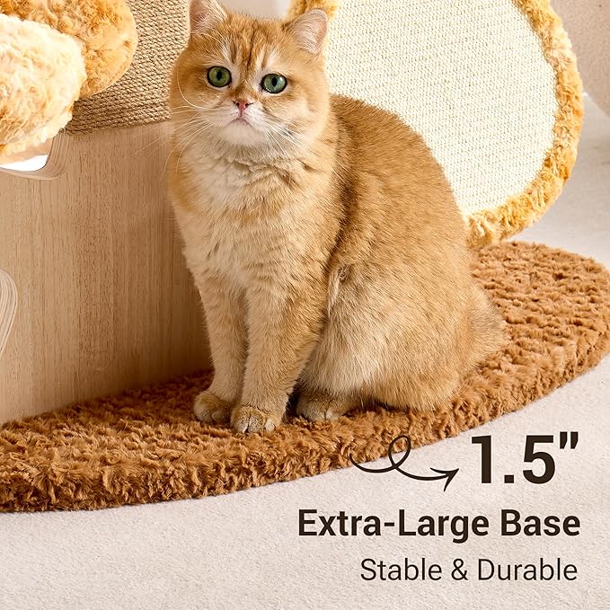Aesthetic Flower Cat Tree Tower with Scratching Post for Indoor Cats, 37" Modern Cat Tree with Wood Sculpted Branch, Flower Cat Beds, Scratching Board & Interactive Squeaky Toy, Sunset Brown