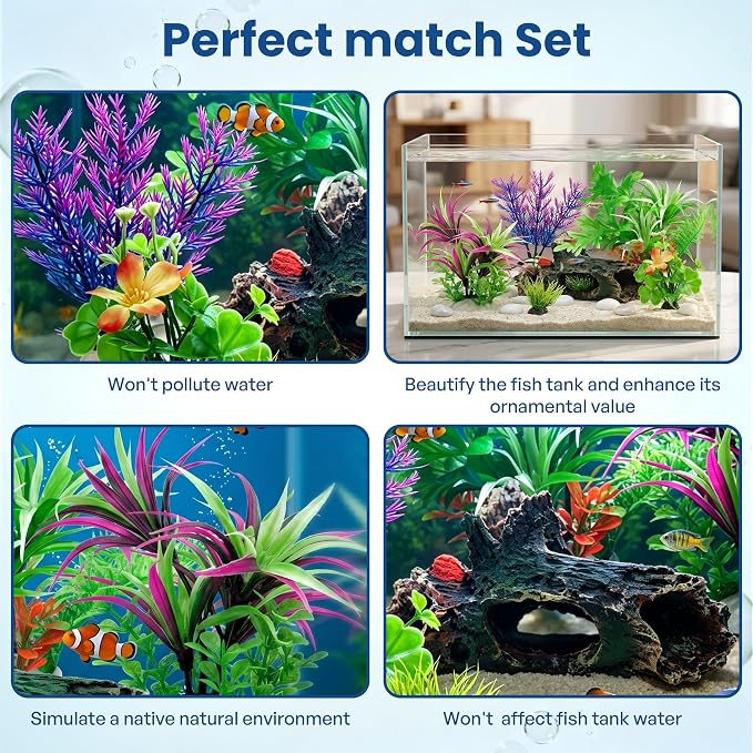 Fish Tank Decorations Artificial Small Resin Hideout Cave Plants | Resin hideout cave for fish tank decor, 6pcs aquarium decoration with lifelike plants, reduce stress for small tropical fish
