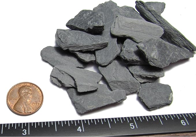 Natural Slate Stone -1/2 to 1 inch. Perfect Size for Miniature or Fairy Gardens, Aquariums, Reptiles, Terrariums, Model Railroads, Dioramas & Wargaming (2lbs Grey)