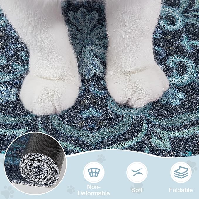 Unicorn Catcher Cat Litter Mat 24" x 15" Non-Slip Litter Box Mat Washable Litter Catcher Mat for Litter Box Indoor Food Mat Supplies Essentials,Navy Blue