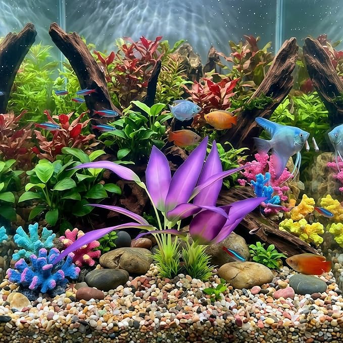 2 Pack Silk Aquarium Plants, 8 Inch Fish Tank Decor | Artificial Fish Tank Plants, Stable Rock Base, Soft Fabric Leaves, For Betta, Goldfish, Tropical Freshwater Aquariums