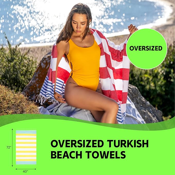 HAVLULAND Turkish Beach Towels, Oversized 40"x72" Turkish Bath Towel, Highly Absorbent Quick Dry Sand Free Beach Towels for Beach Pool Spa Gym Yoga Travel Camping Picnic Blanket - Red/Blue